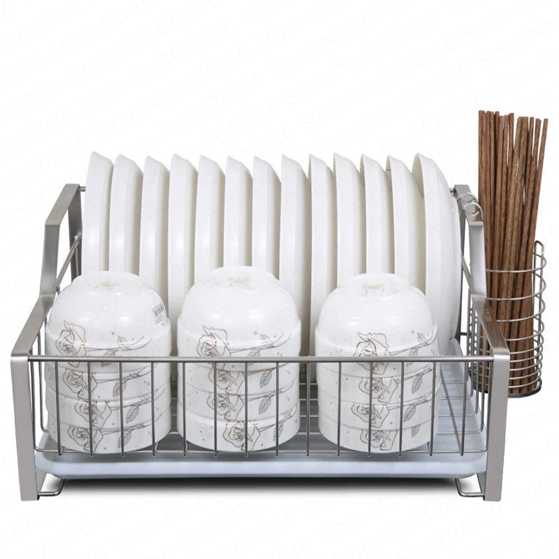  304 Stainless Steel Dish Rack Tableware Dishwashing Drain Rack Kitchen Cutlery Storage Box Shelf Ki - 4000006495978