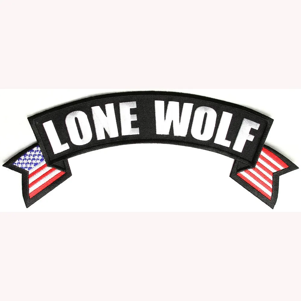 

Lone Wolf Flag Rocker Patch Embroidered Applique Sewing Label punk biker Patches Clothes Stickers Apparel Accessories Badge