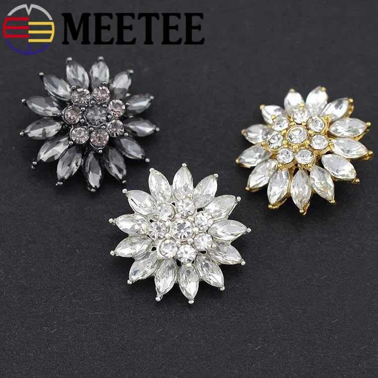 

5pcs Meetee 21mm Metal Rhinestones Buttons White Black Gold Crystal Diamond Buckle Clothing Decoration Button DIY Sewing Apply