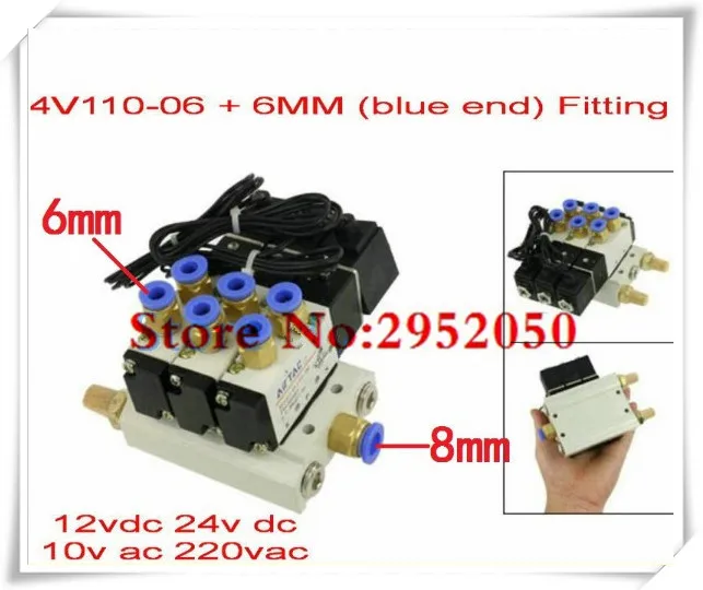 1/8 Inch Airtac 4V110-06 5 Way Triple Solenoid Valve Connected Mufflers Base 6mm 8mm Quick Fittings Set DC 12V 24V AC 110V 220V 1/8 Inch Airtac 4V110-06 5 Way Triple Solenoid Valve Connected Mufflers Base 6mm 8mm Quick Fittings Set DC 12V 24V AC 110V 220V