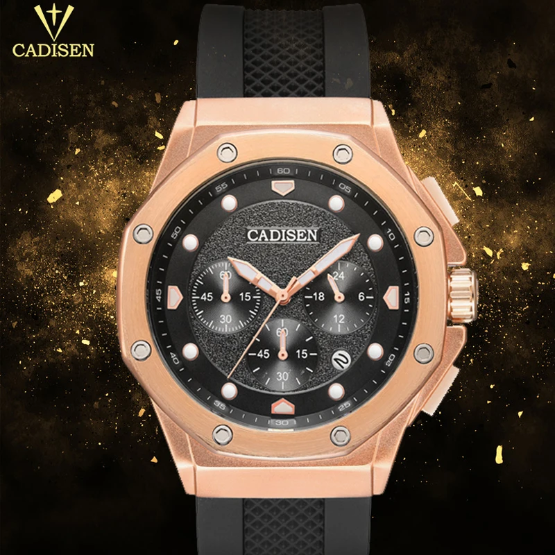 

CADISEN Men's Watches Watch Men Gold Luxury Men's Watch Stainless Steel Quartz Watch Military Waterproof Clock Relogio Masculino