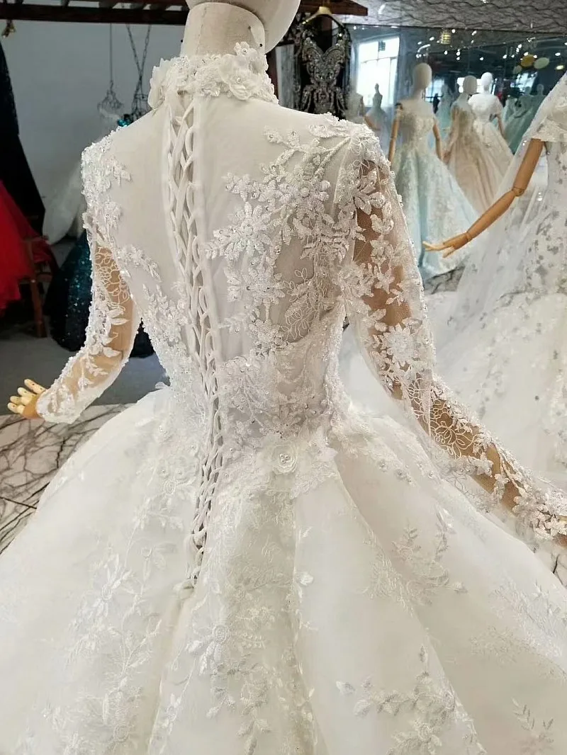 LS685441 мусульманских торжественное платье с высокой горловиной Длинные рукава на шнуровке сзади граф поезд 2018 новейший дизайн платье сшитое