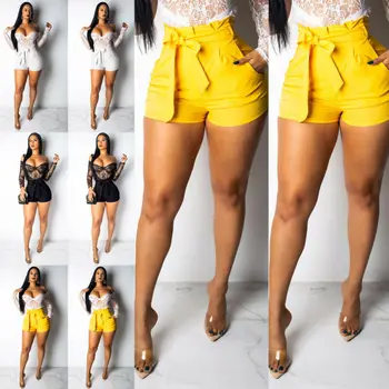 

Women Summer Shorts Stylish Shorts Belt Beach High Waist Trousers 2019 Hot