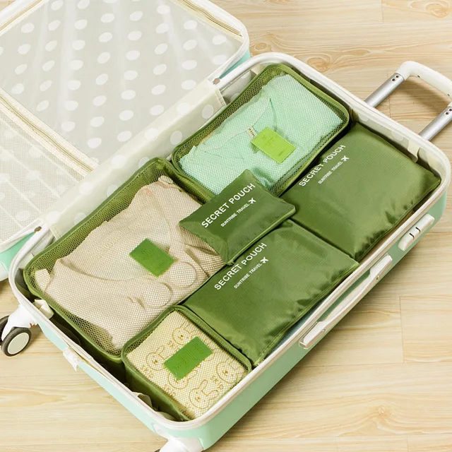 6 шт./компл. высокое качество ткань Оксфорд путешествия Чемодан организатор мешок Для женщин Для мужчин Упаковка Куб для Костюмы шкаф для чемоданов опрятный мешочек - Цвет: Зеленый