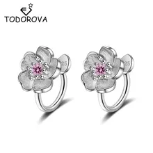 Todorova/серьги-клипсы в Корейском стиле с цветком вишни и кристаллами без пирсинга для девочек; вечерние серьги без отверстий