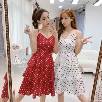

Women beach dress female summer dress chiffon voile dress women New 2019 Casual women clothing fashion Elegant Dot print dress