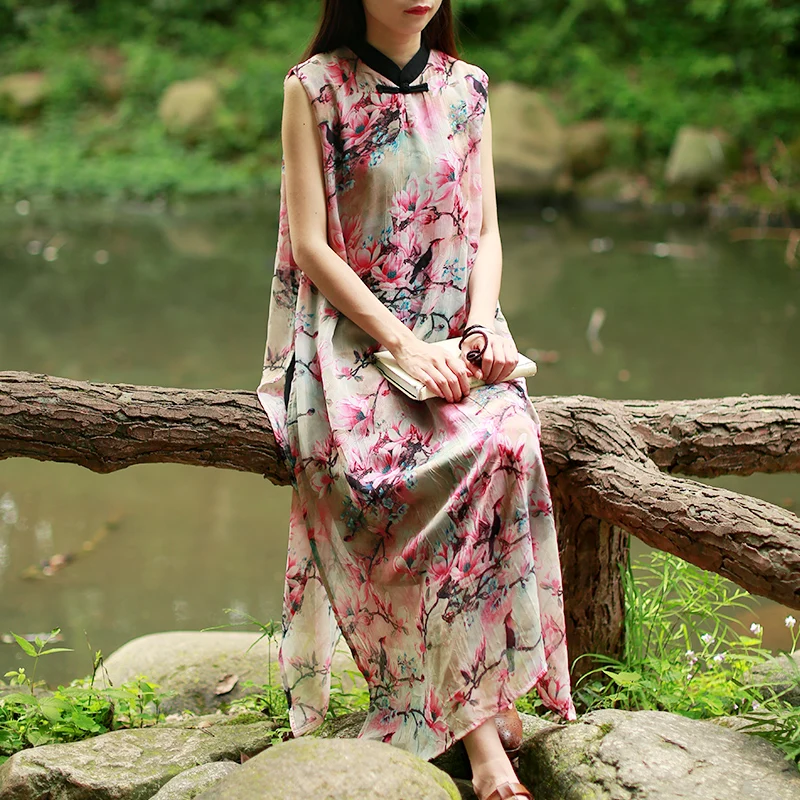 Женский летний сарафан в стиле Ципао без рукавов|robe femme|robe stylesummer sundresses |