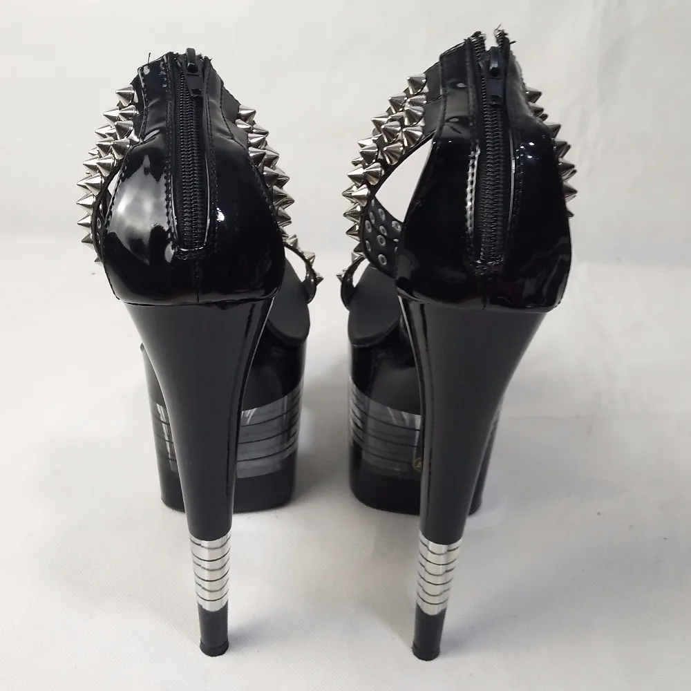 20 cm, black baking paint sexy wedding heels, riveted sandals striped platform, dancing shoes