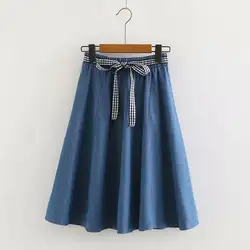 Повседневная однотонная джинсовая юбка для девочек юбка-трапеция 2019 лето