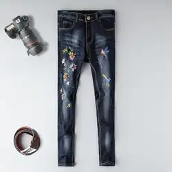 2019 джинсы высокого качества мужские 3d Вышивка Цветочные Модные Винтажные мужские джинсовые брюки плюс размер 29-38 homme хлопок Полная длина
