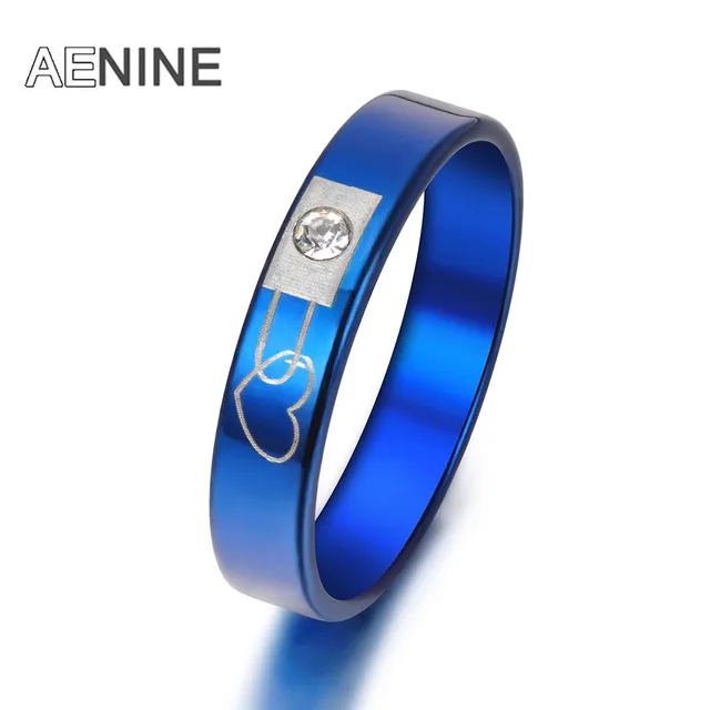 AENINE Romantic Blue/Black Stainless Steel Forever Love Crystal Rings For Women AENINE Romantic Blue/Black Stainless Steel Forever Love Crystal Rings For Women