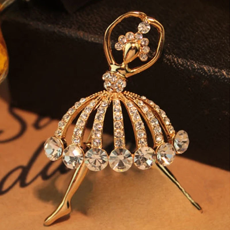 

Cute Gold Crystal Dancing Girl Brooches for Women Rhinestone Ballet Girl Brooches Pin Female Costume Jewelry Girls Gift