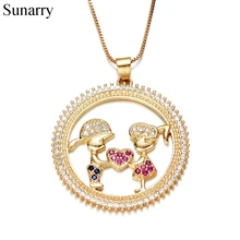 

Sunarry Golden Color Copper Multi-color Cubic Zirconia Boy And Girl Pendant Necklaces Women's Fashion Jewelry Cobre