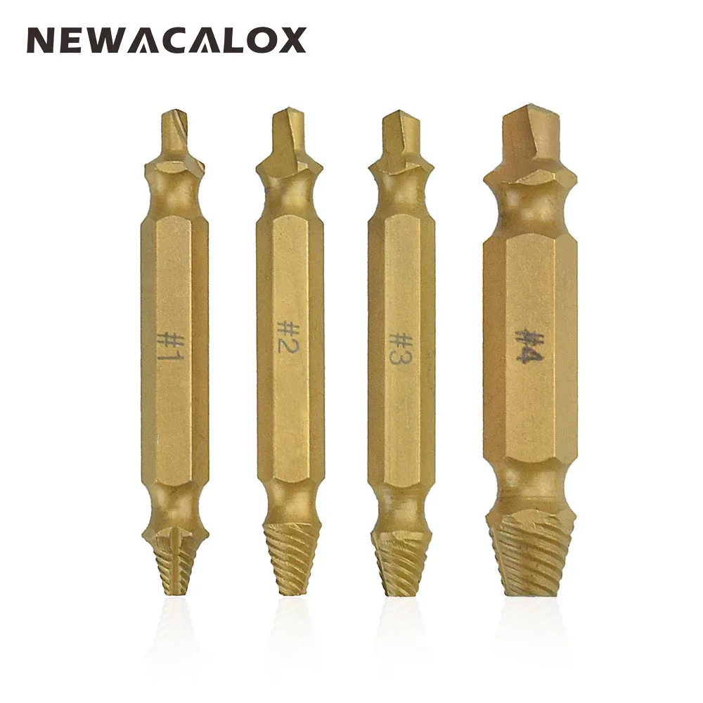 NEWACALOX Speedout комплект поврежденные устройство для извлечения болтов сверла набор легко инструмент двухсторонняя снять сломанный 4 шт./компл. с коробкой