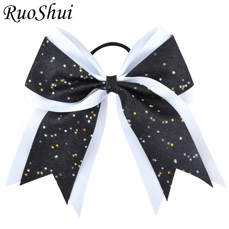 

7 inch Girls Boutique Cheerleading Hair Bow Children Sequin Star Elastic Hair Bands Headwear Ribbon Bows Women Hair Accessories
