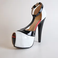 Classic Patent Leather Stiletto Heel Platform With Buckle Shoes T-Strap Cover Zip High Thin Pumps 20015 Summer Style