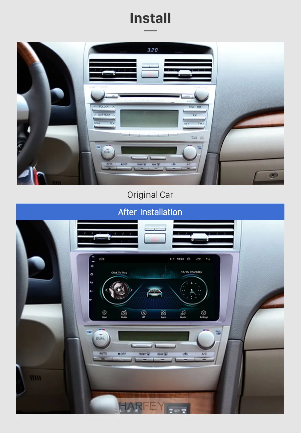 Top Harfey 9" HD touchscreen for TOYOTA CAMRY 2007 2008 2009 2010 2011 Radio Android 8.1 GPS Car Stereo with Bluetooth WiFi 3G 2