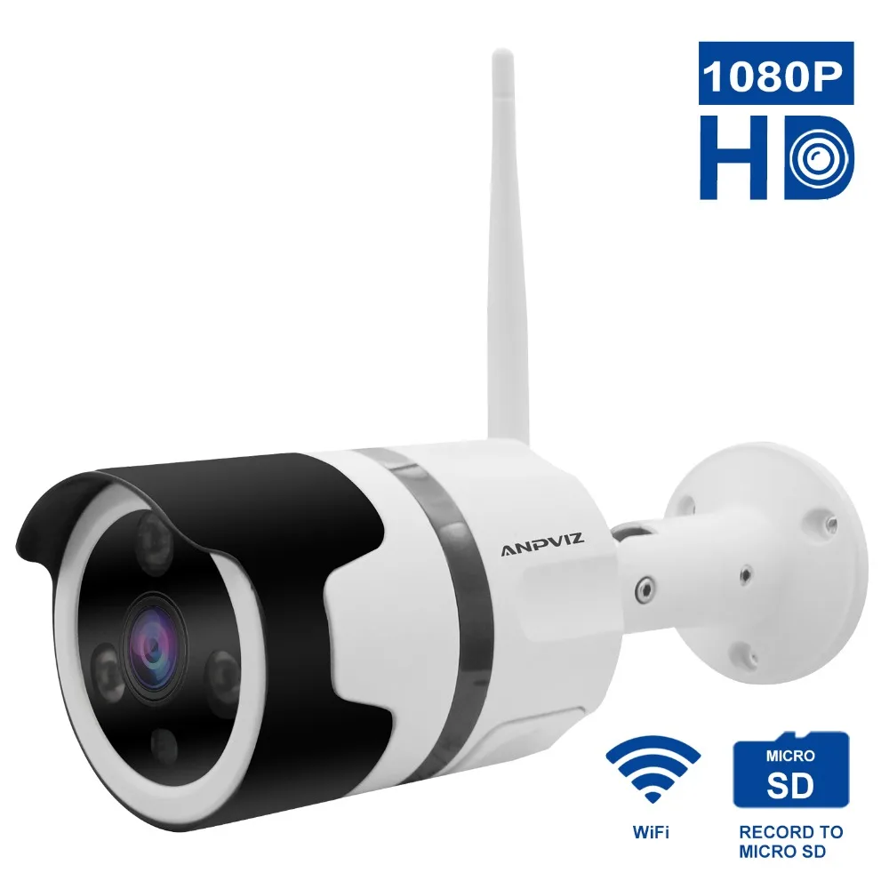 

Anpviz 1080P Outdoor WiFi Video Surveillance Cameras 2.0MP Wireless Wecurity Bullet IP Camera Two-Way Audio & TF Card slot P2P