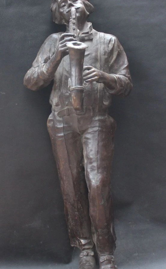 

FREE SHIPPING 112 CM Large Famous Britain Bronze Stand Man Musician Mozart Beethoven Blow Horn