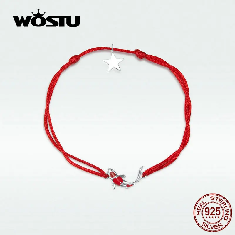 

WOSTU 2019 New 100% Real 925 Sterling Silver Adjustable Bracelet Red Rope Link Chain Mean Luck For You Jewelry DXB145