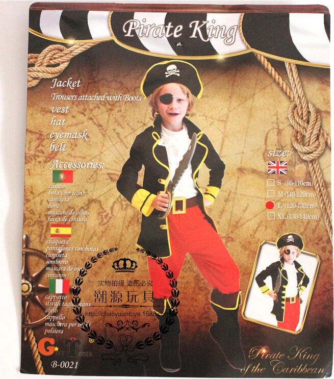Best продажи атрибуты Pirate capain Джек Косплэй Одежда для мальчиков на Хэллоуин костюм для детей Детский Рождественский костюм B0021