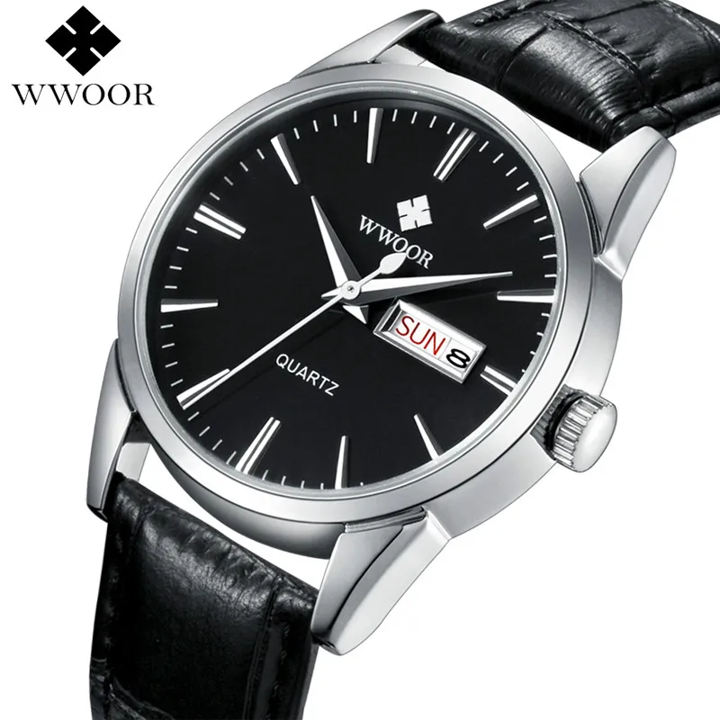 Koop WWOOR Mannen Kijken Topmerk Luxe Lederen Band Datum Klok Casual Sport Quartz Horloge Mannen Waterdicht Relogio Masculino