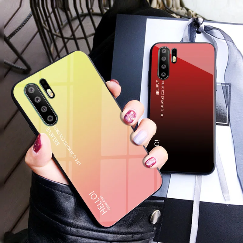 For Huawei P30 Pro Case Luxury Hard Tempered Glass Gradient Protective Back Cover case For huawei p30 p30pro p30 lite shell