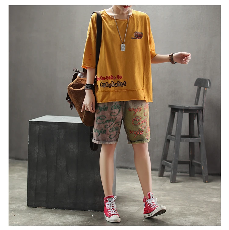 Женская летняя Модная брендовая винтажная хлопковая футболка в китайском стиле с вышивкой в виде слона, женские повседневные свободные футболки