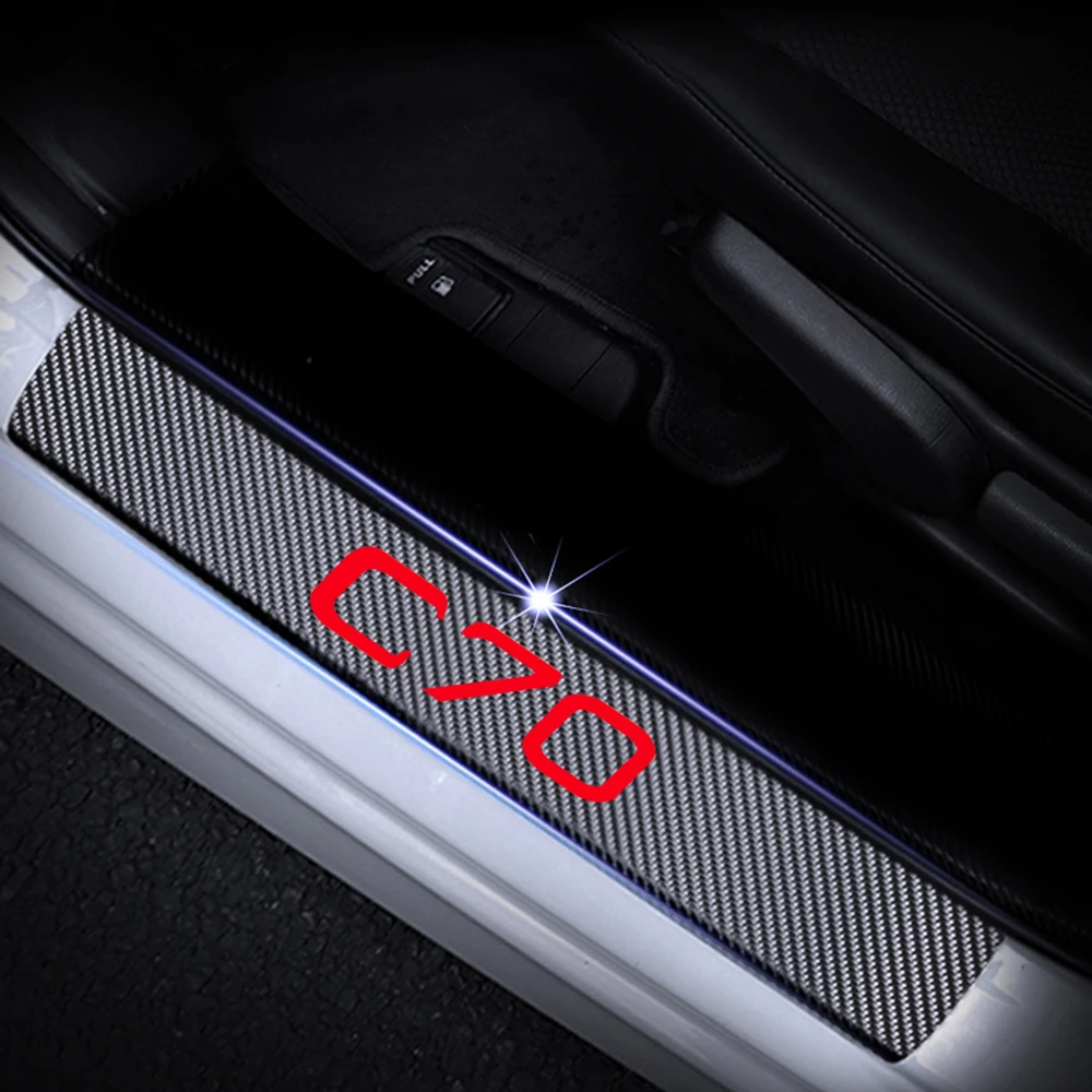 

4Pcs Carbon Fiber Vinyl Car Door Sill Scuff Plate For VOLVO C70 Door Threshold Plate Car Welcome Pedal Decoration Stickers