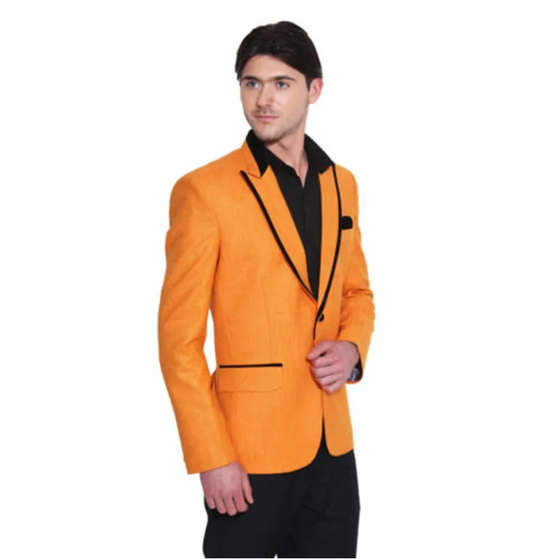 

Orange Men Suits Peaked Lapel Custom Made Suits Ropa Formal Hombres Slim Fit Tuxedos Fashion 3 Pieces Groom Wear(Jacket+Pants)