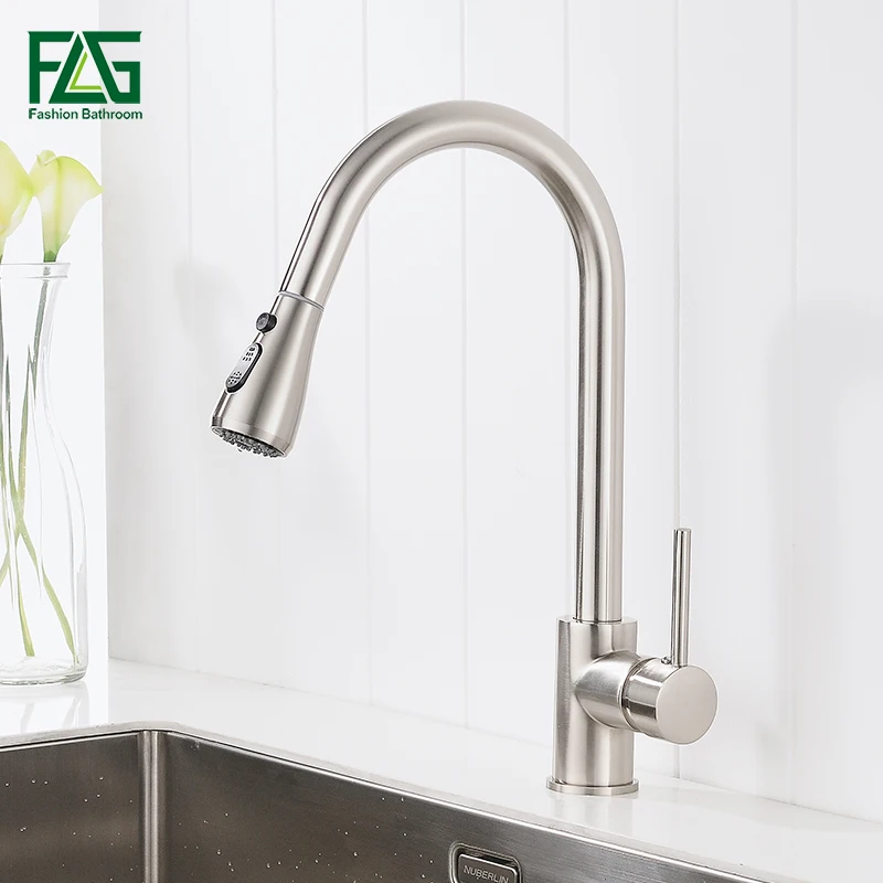  FLG Single Handle Kitchen Faucet Mixer Pull Out Kitchen Tap Single Hole Water Tap Cold and Hot Wate - 32823946115