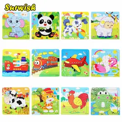 Surwish 16 Pcs своими руками Деревянный конструктор Jigsaw Baby Kids обучающая игрушка-Случайная Доставка