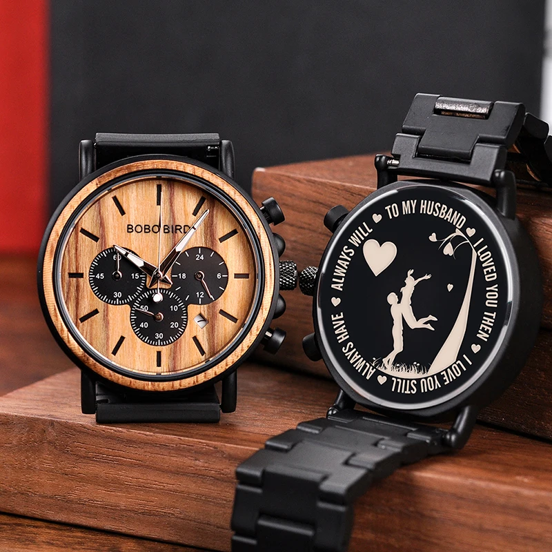Personalized Customize Watch Men Engraved Wristwatch Wood & Stainless Steel Band Anniversary Gift Birthday Gift erkek kol saati