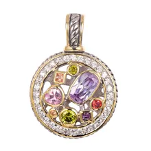 Purple Crystal Zircon Morganite Peridot Pink Crystal ZirconRed Crystal Zircon Pendant 925 Sterling Silver Jewelry Pendant TE647