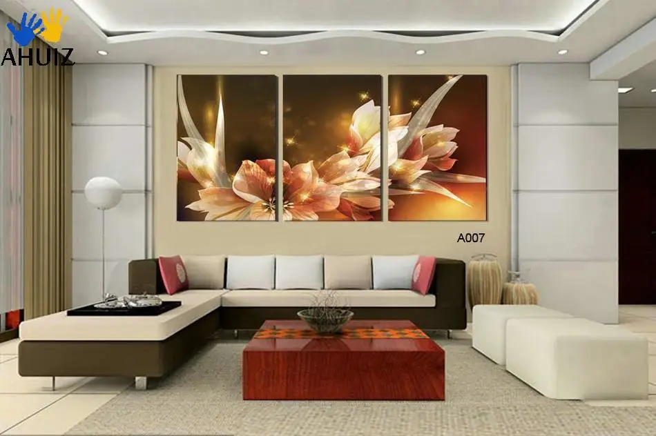 

Free Shipping Canvas Painting Wealth and luxury golden flowers 3 Piece Art Picture Home Decor On Canvas Modern Painting A007