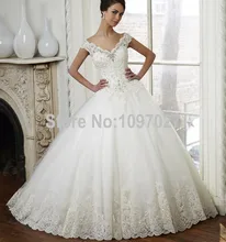 Ball Gown V Neck Off Shoulder China Wedding Dress Appliqued Beaded Tulle Gothic Bridal Dresses Vestido De Novia AS135
