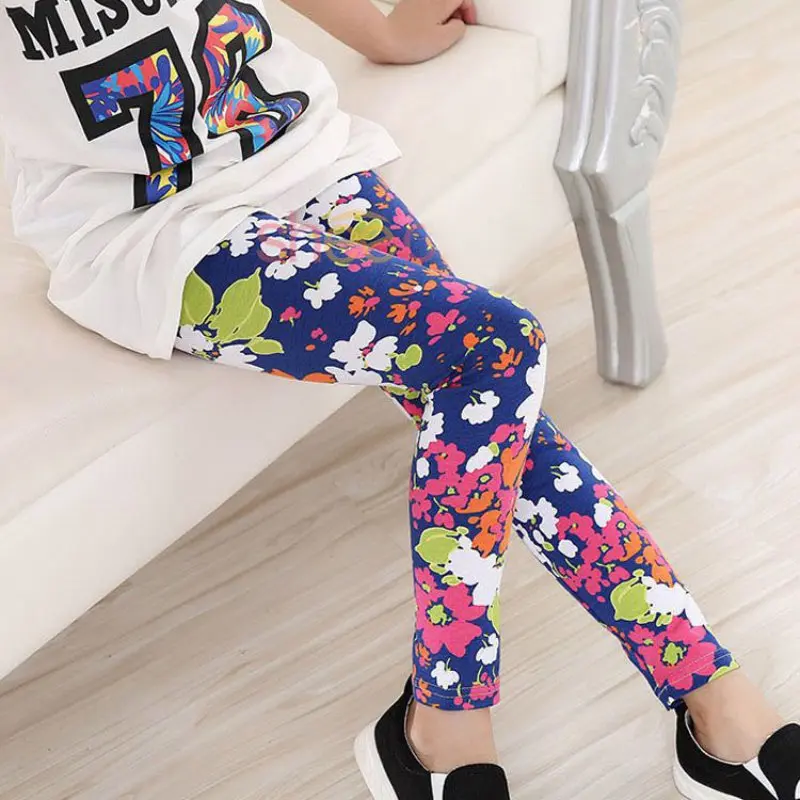 New Spring Summer Kids Girls Leggings Casual Fashion Flower Kids Legging Elastic Waist Children's Pants 2-14 Years PY3