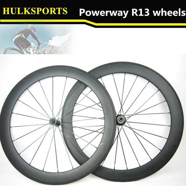 Cheap powerful 60mm clincher carbon bicycle wheels Powerway R13 Hub 700c ultra light carbon fiber road bike wheelset HK-WH-60C-W25-R13