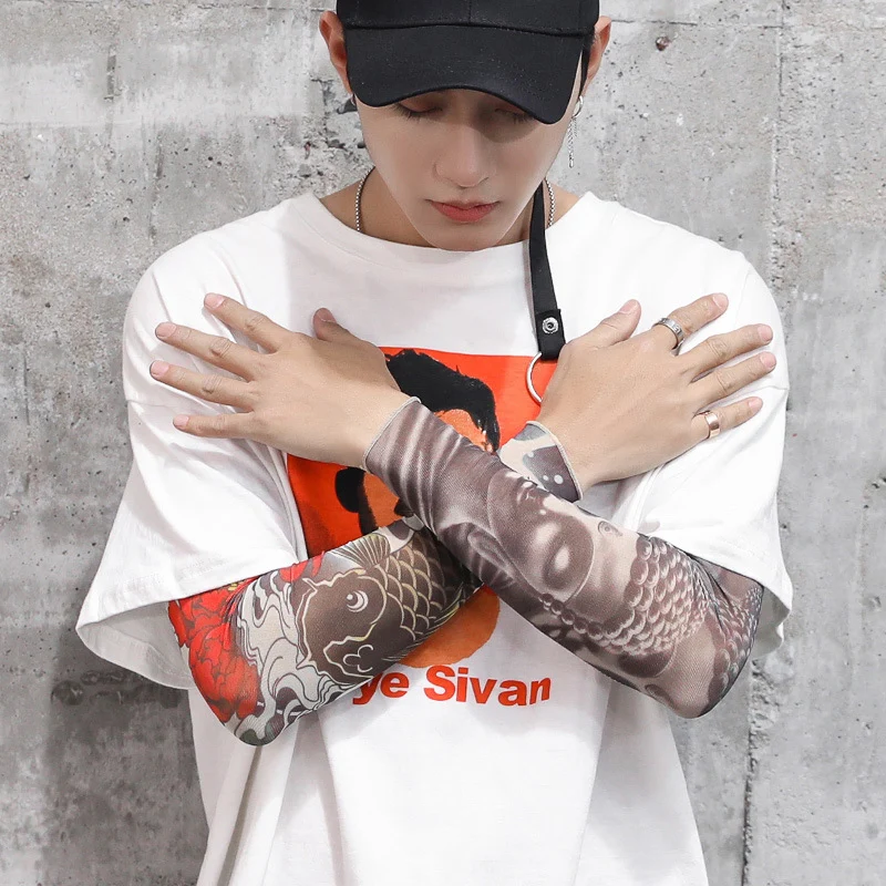 Fashion Tattoo Sleeve Male Flower Arm Seamless Tattoo Ice Sleeve
