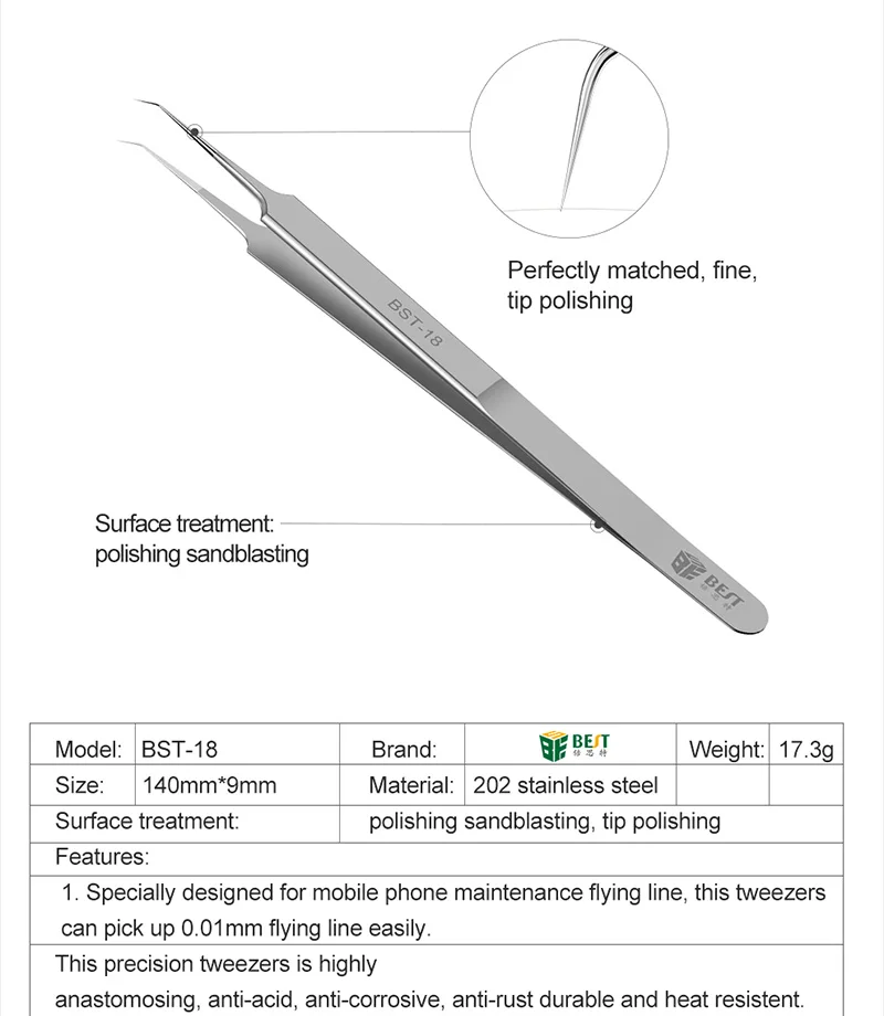 UANME BST-18-19, ультра точные пинцеты, нержавеющая сталь, изогнутые, прямые, FlywireTweezers, плоскогубцы с тонким наконечником, очень острые иглы