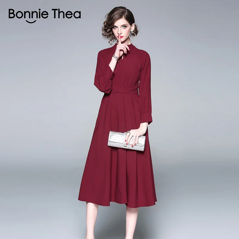 Женское платье миди bonnie thea длинное винтажное вечернее красного вина на осень и