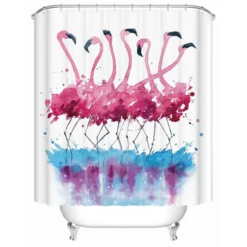

Tropical Pink Flamingo Custom Shower Curtain bathroom - White Background Polyester Fabric Bathroom Curtain