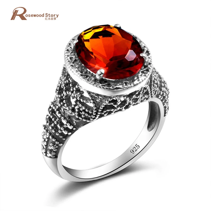 

Famous Brand Women Ring Steampunk Style Pear Cut Brown Crystal Amber StoneCool 925 Sterling Silver Ring Wedding Accessories
