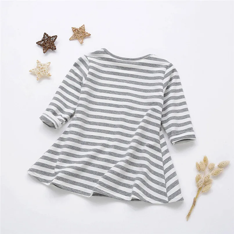 Girls Dress Infant Kids Baby Girl Candy Color Striped Long Sleeve Princess Dress Casual Cotton Dress Baby Girls Clothes JY09#F (9)