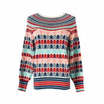 

Geometric Pattern Jacquard Knit Sweater Women 2019 Fall Winter Sweaters and Pullovers Laides Runway Designer Christmas Sweater