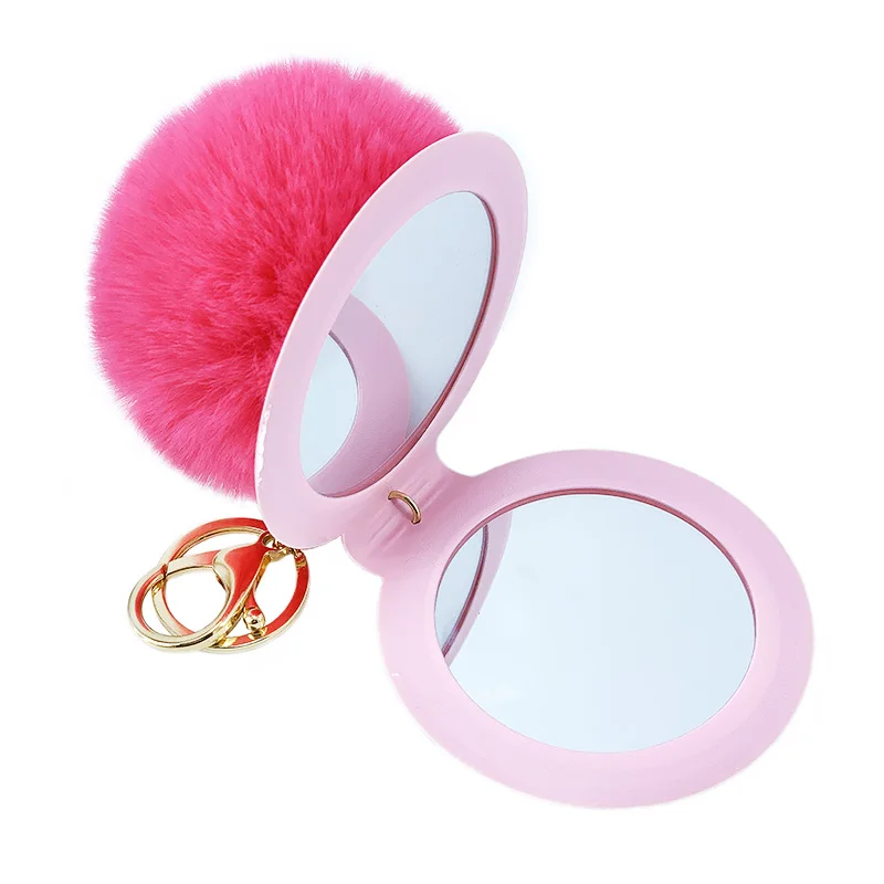 

1Pcs 12 Color Cute Puff Ball There Mirror KeyChains KeyChains Kids Women Rings Android KeyChains Car Bag Santa Claus Key Chain