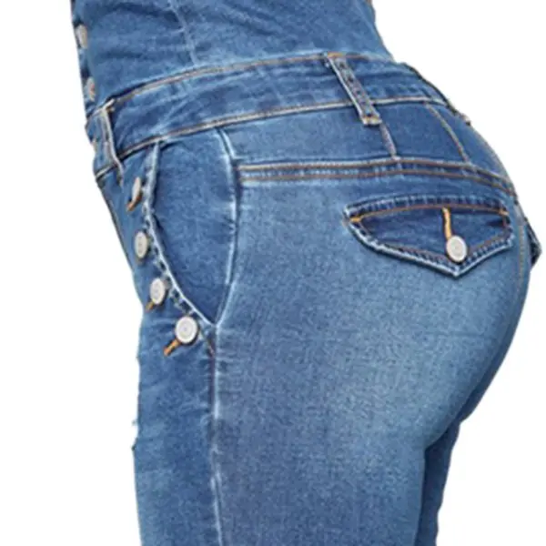 Новый для женщин стрейч джинсы для кнопка высокая талия джинсовые узкие брюки плюс размеры пикантные женские узкие