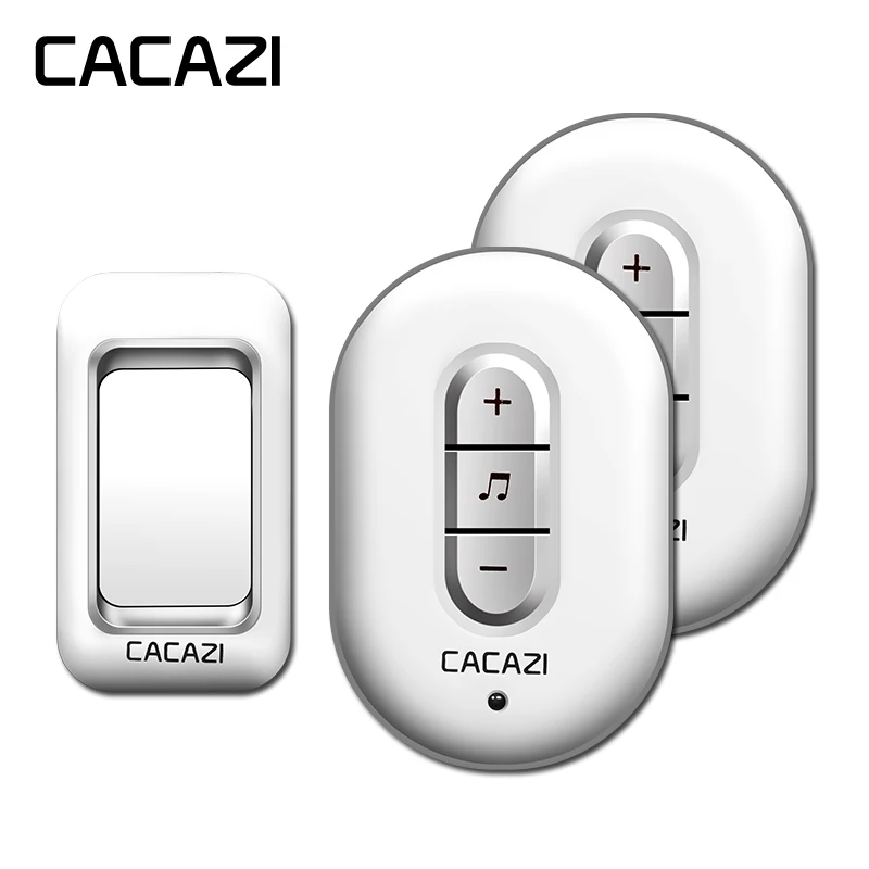 

CACAZI Wireless Doorbell Waterproof 300M Remote 1 Battery Button 2 Receivers LED Light Home Cordless Bell 48 Chimes 6 Volume