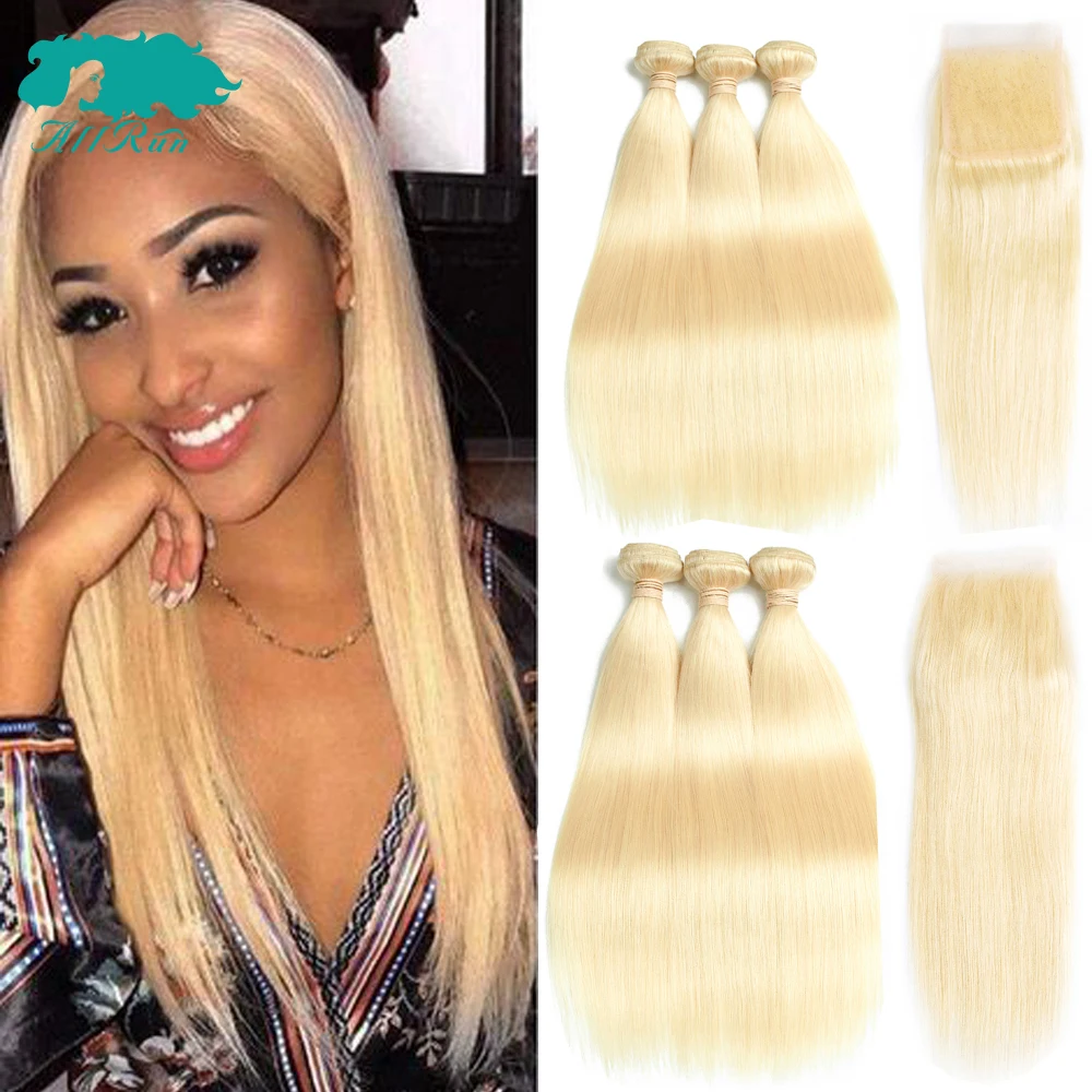 Blonde Hair Extension 100 Human Hair Bundles With Closure Brazilian
