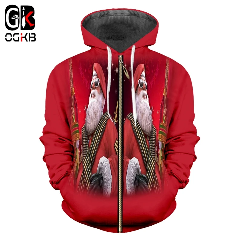 

OGKB Man 3D Printed Spring New Anime Coat Domineering The Santa Claus And Pistol 5XL 6XL Funny Zip Hoodies